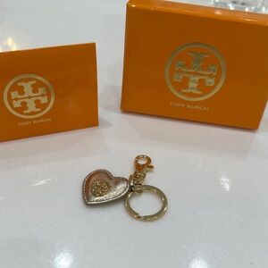 Tory Burch Gold and Silver Heart Keychain